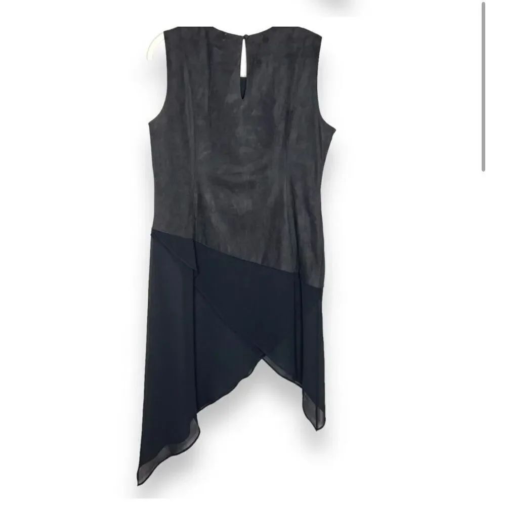 Soft Surroundings Black Faux Suede Asymmetrical Hem Sleeveless Dress sz M  EUC